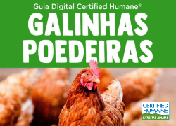 Capa com texto "Galinhas Poedeiras" e foto de galinha marrom com selo Certified Humane.